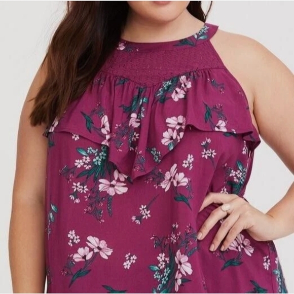 Torrid Floral Ruffle Blouse - Magenta - Picture 2 of 5